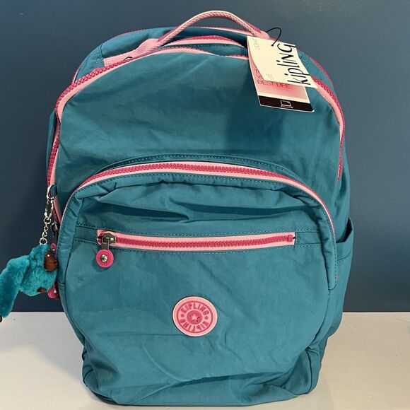 Kipling Handbags - Kipling Seoul Laptop XL Backpack Striking Blue Pink Trim Plush Charm 17” NWT